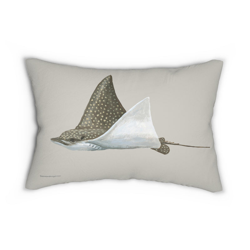 Spun Polyester Pillow with Green Turtle and Spotted Eagle Ray