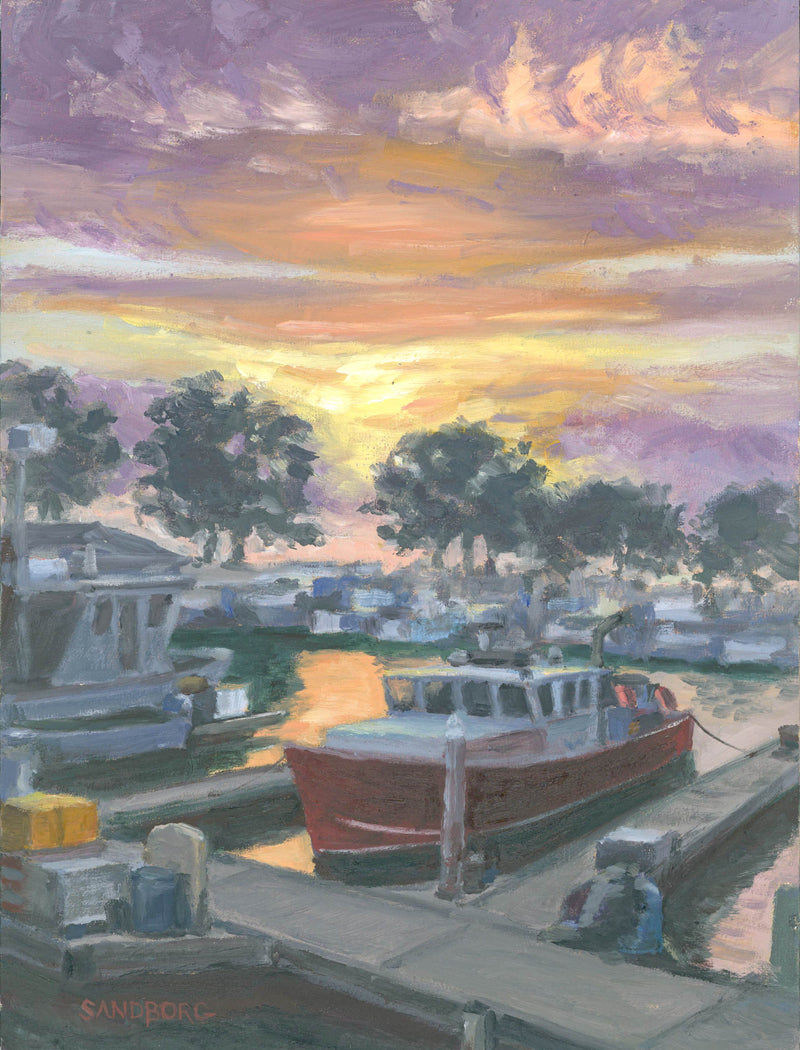 "Dana Point Harbor Sunset"  Oil on Canvas, 9x12 -- More on stevesandborgart.com