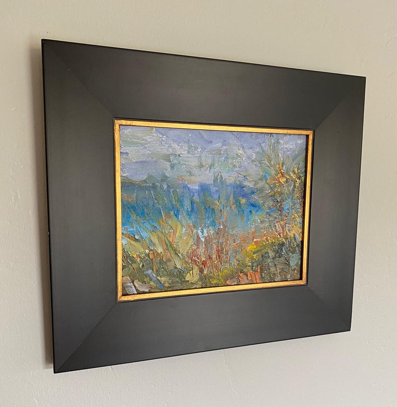 Image of a framed abstract landscape painted in oil by Steve Sandborg Art 