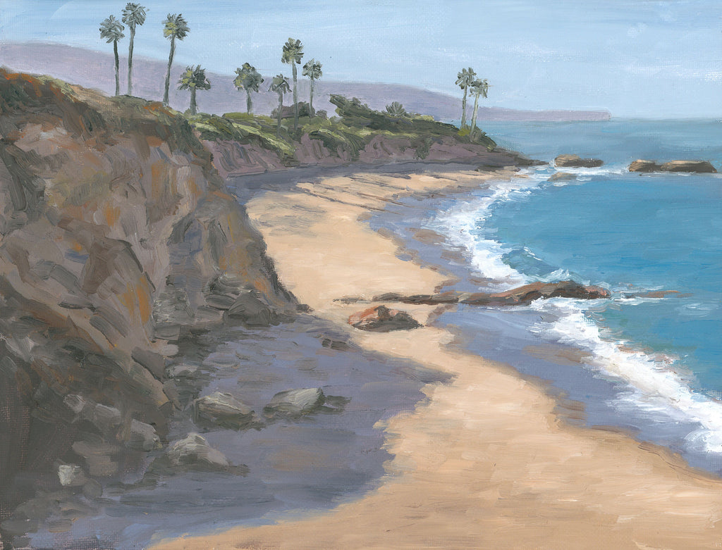 Image of an original oil painting of Divers Cove and Heisler Park in Laguna Beach by Steve Sandborg Art