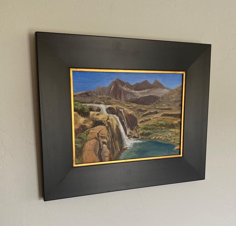 Image of an original oil painting of the Easter Sierra Nevada Mountains by Steve Sandborg Art.  Shown in optional farme.