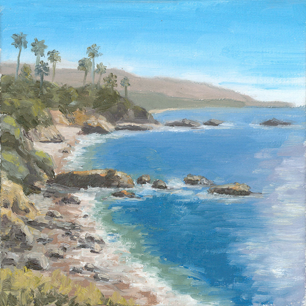 Image of an original oil painting of Rockpile Beach in Laguna Beach by Steve Sandborg Art. 