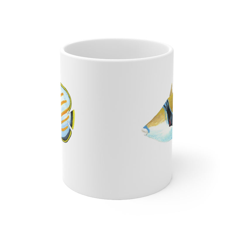Ceramic Mug 11oz - Humuhumu Nukunuku A Pua' A and Ornate Butterflyfish